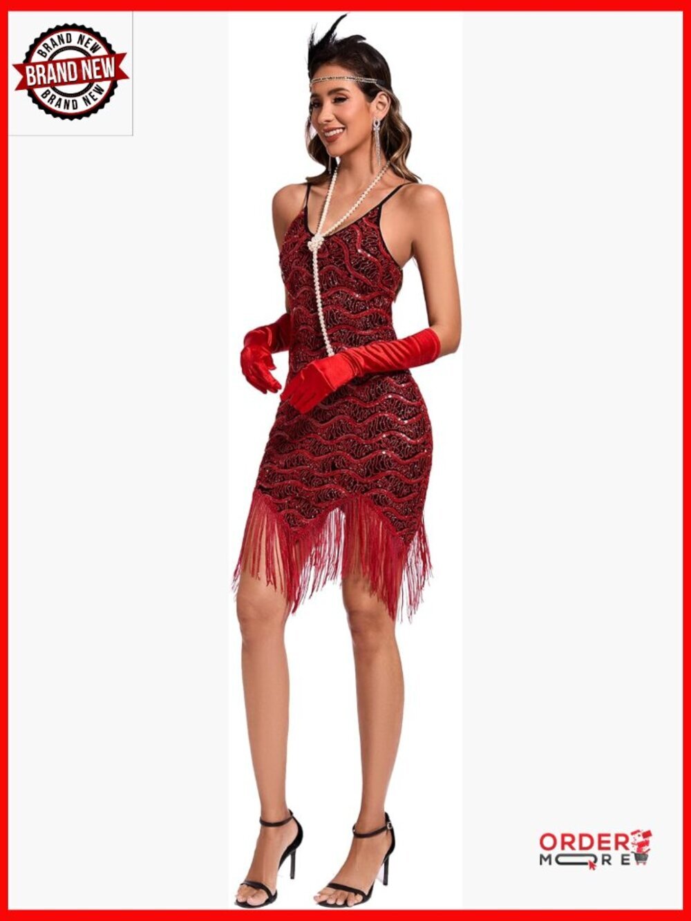 Sequin Flapper Dress Gatsby Party Costume with Accessories Set